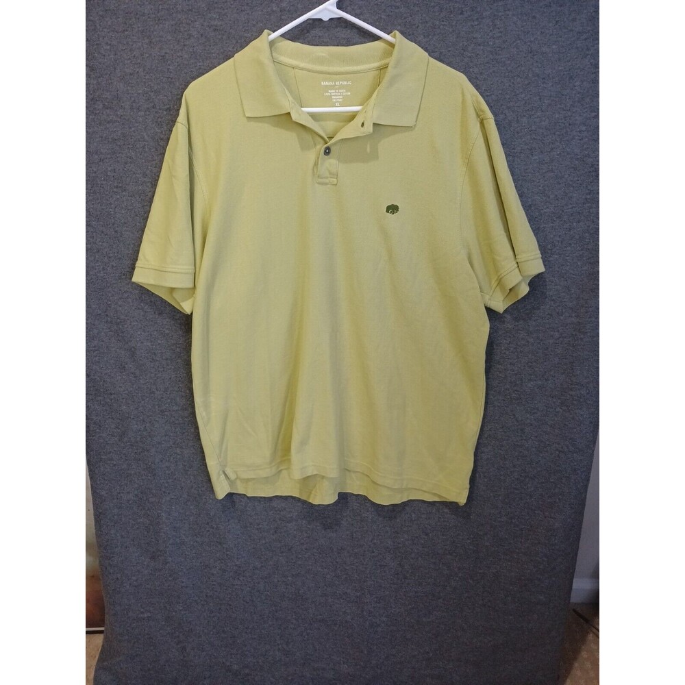 Banana Republic Lime Yellow Short Sleeve Polo Shirt XL Elephant Embroidered Logo